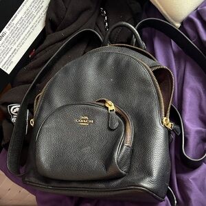 Coach Black Leather Mini Backpack with Gold Details